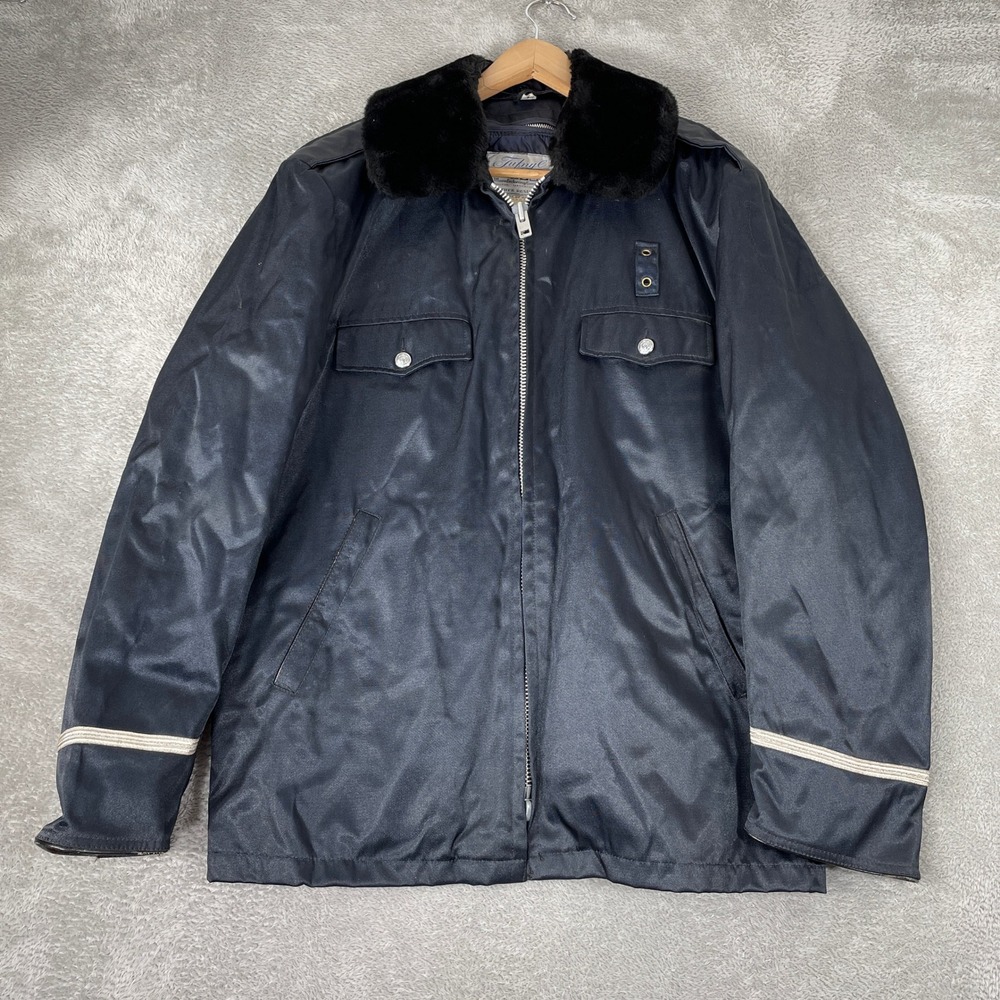 Vintage Blauer Tufnyl Jacket Mens 44R Navy Blue Faux Fur Quilted Police Utility